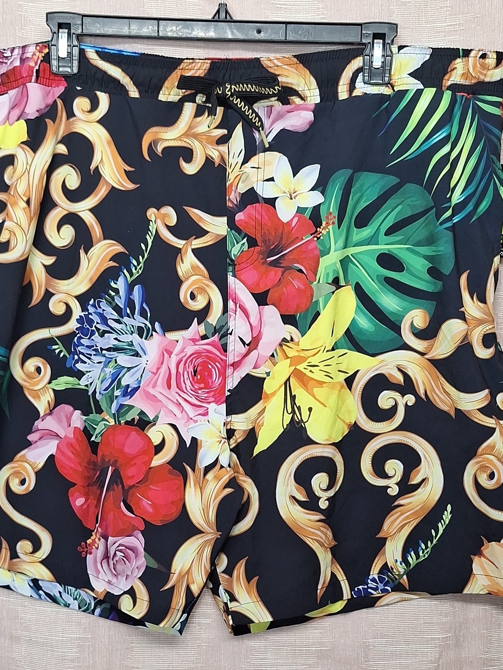 Surf Society 4X Floral Baroque Print Men's Swim Shorts - Black Multicolor